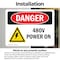 Signmission 480V Power On Danger Sign, Vinyl Decal, 10in W x 7in L, 2PK OS-2PACK-DS-D-710-L-2195 - alternate 2